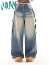 Lunivop Women’s High Waist Tie Dyed Light Blue Jeans Vintage American Street Style Casual Wide
